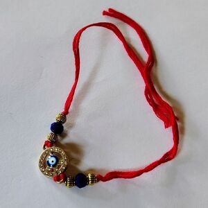 Jeweled Evil Eye and Peace Sign Rakhi